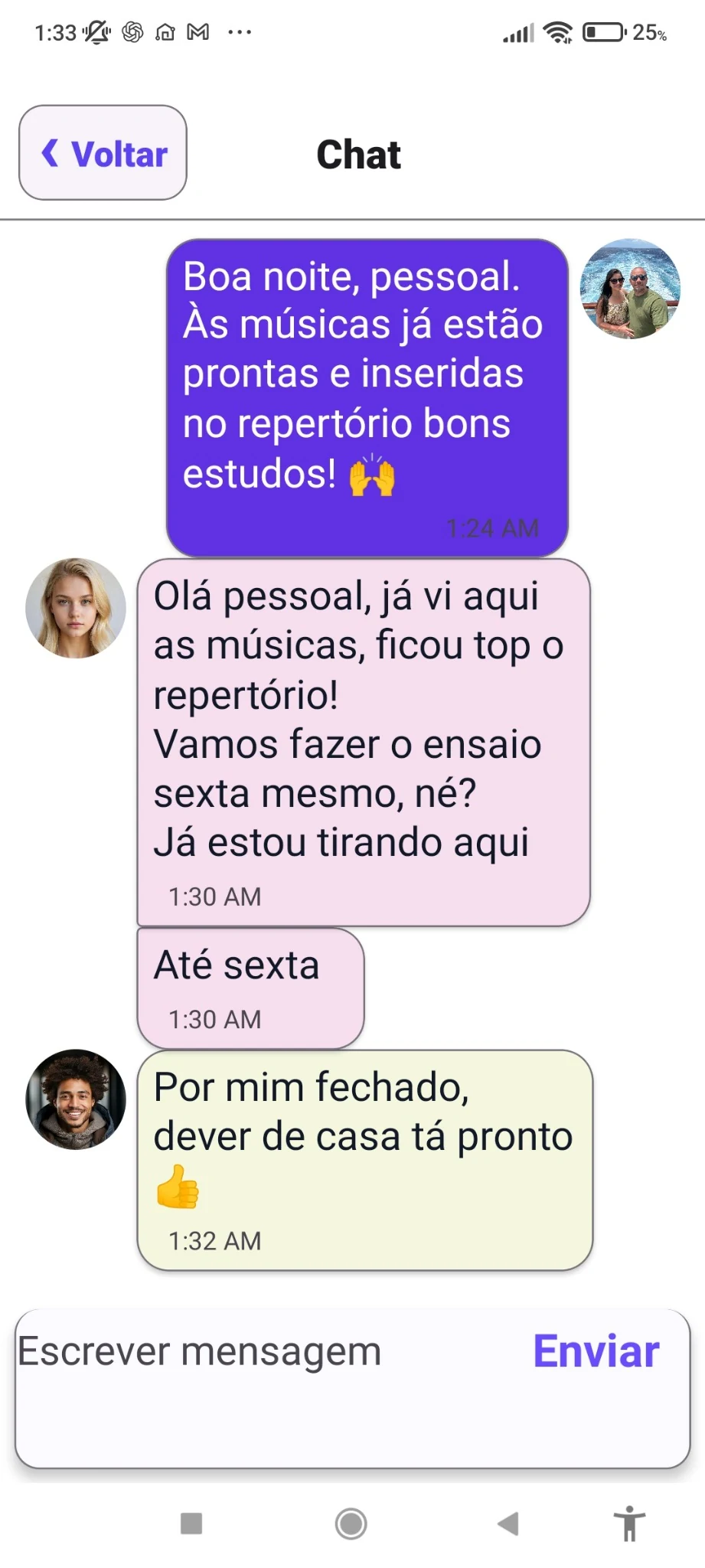 Tela de chat por evento